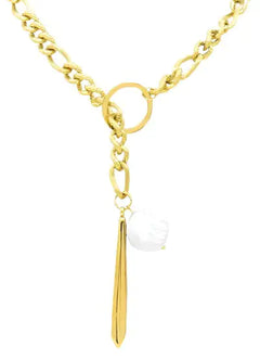 Adornia Water Resistant 14K Yellow Gold Plated Stainless Steel Imitation Pearl Figaro Chain Necklace